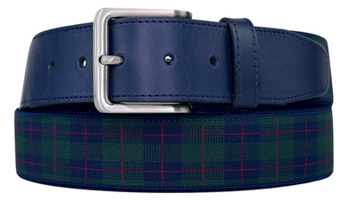 Flex Comfort Stretch Ribbon Belt Plaid Marine Green