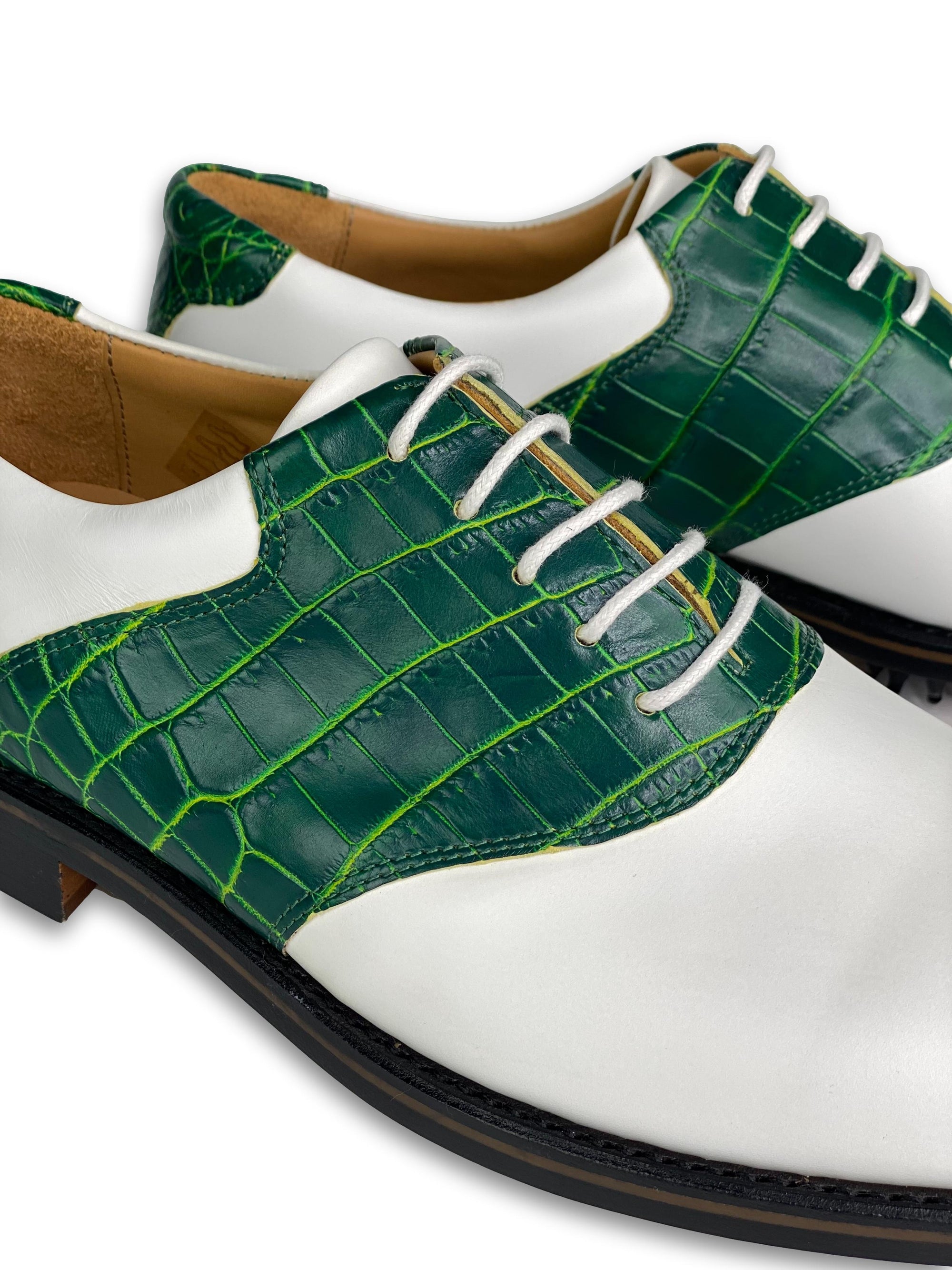 Crocodile Leather Golf Shoes , Two Tone 